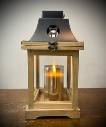 Wooden Lantern w/ Flameless Candles From The Flower Loft, your florist in Wilmington, IL